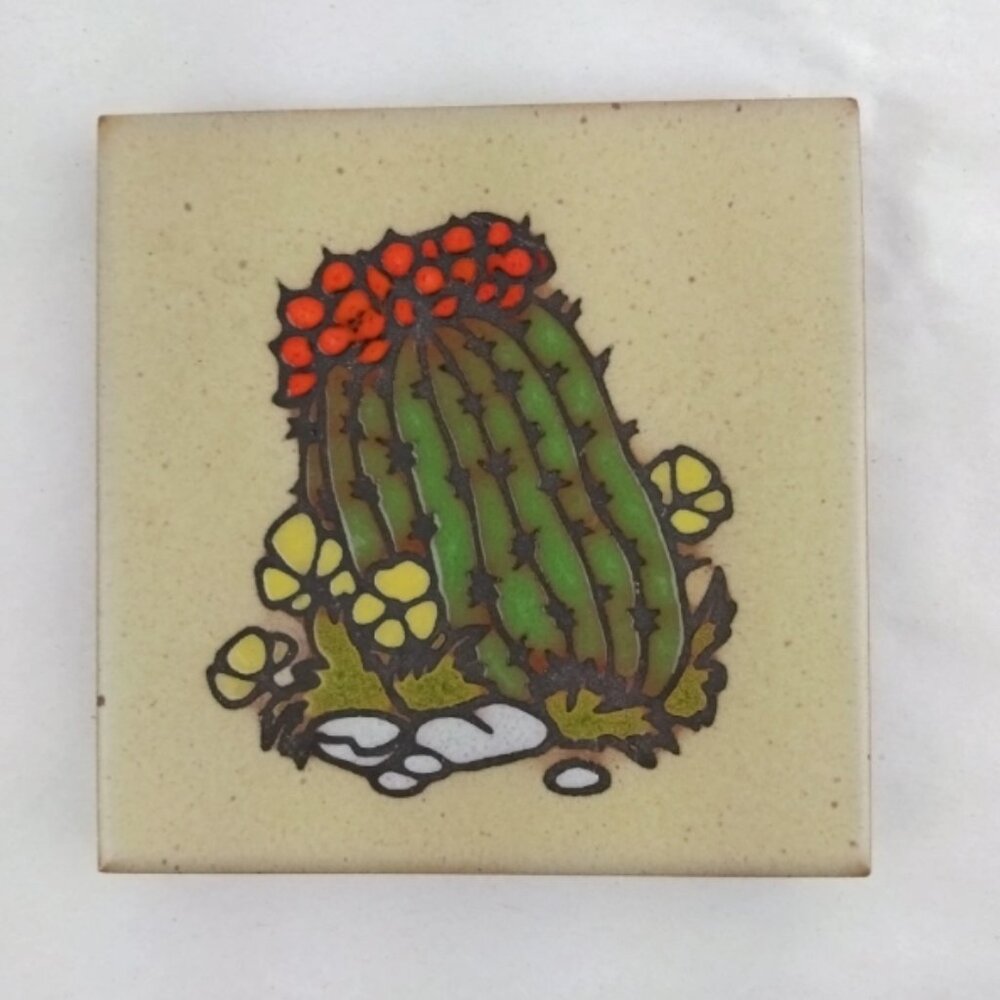 Vintage C. Teissedre Trivet Tile Native Cactus Southwest Art Pottery Boho Hippie